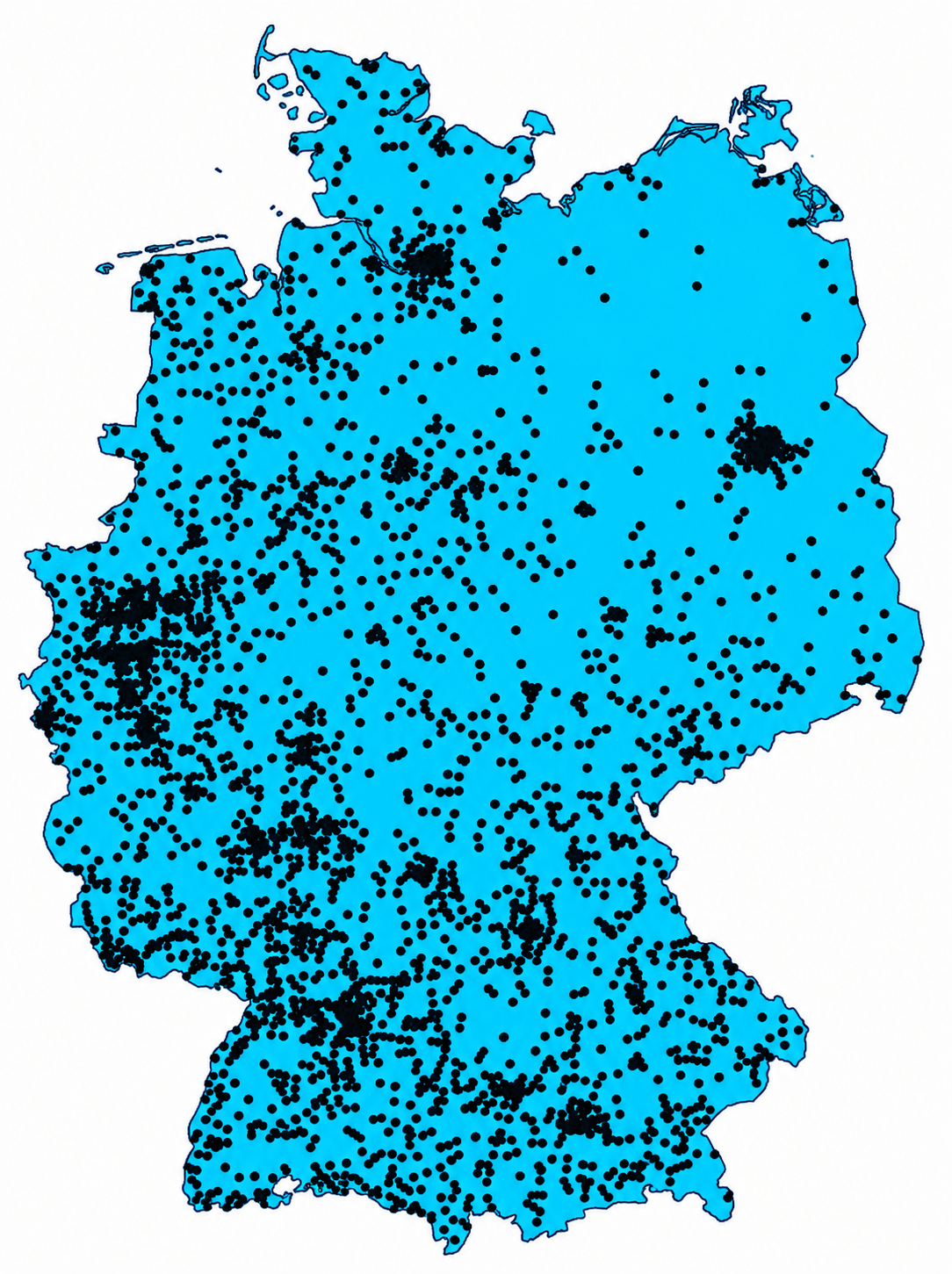 Deutschlandkarte mit Standorten der von SG-Versand betreuten Einrichtungen